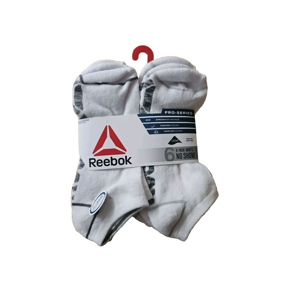 Reebok Mens White/Gray Low Cut Socks Pack of 6 Pro-Series Size 6-12.5